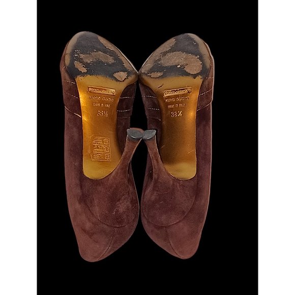 Dolce & Gabbana Brown Suede Gold Accent High Heel Shoes Size 38.5 - Picture 7 of 9